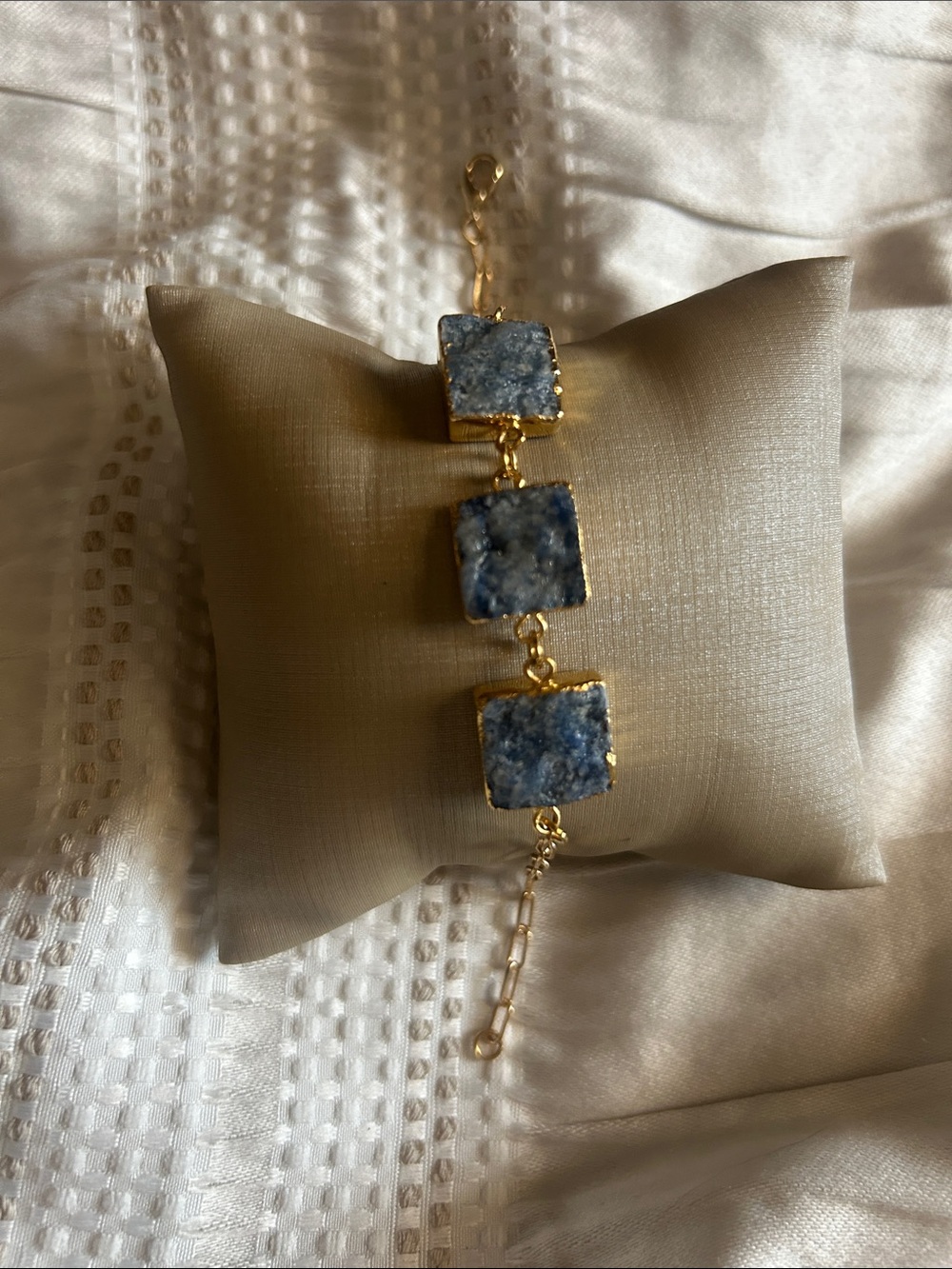 Gold-Plated Bracelet with Sodalite Blue Stone Squares